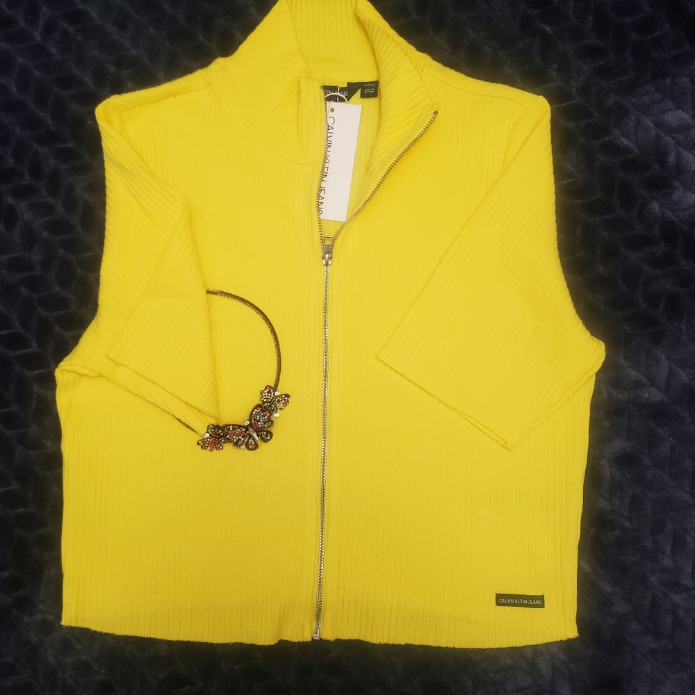 Calvin Klein Jeans unmellow Yellow Zipper Crop Top